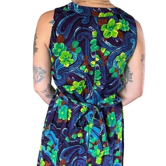 Vintage 1960s Womens Handmade Hawaiian Tropical Retro Psychedelic Maxi Dress - Picture 4 of 8